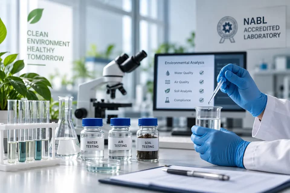 Illustration of environmental samples being analysed in a laboratory